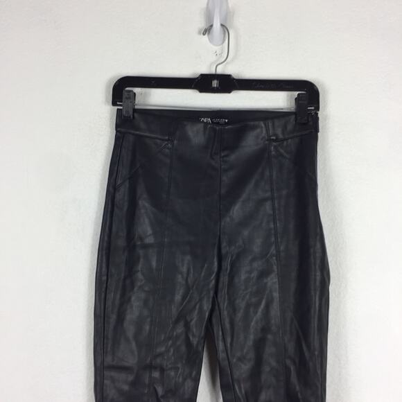 Zara Black Faux Leather High Waist Skinny Ankle Zip Leggings Small - Picture 4 of 14